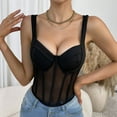 thumbnail image 4 of Qiopertar Women's Lace Camisole Corset Top V-Neck Mesh Underbust Bustier Bodysuit Lingerie Tank Tops, Black L, 4 of 7