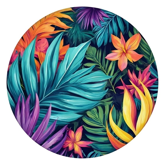 Colorful Tropical Leaf Pattern Round Fitted Tablecloth with Elastic Edge,Dining Table Cover Waterproof,Outdoor Round Tablecloth for Camping,Dining,Indoor and Outdoor