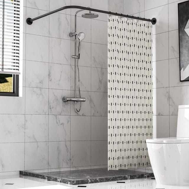 Stainless U Shaped Bathroom Bathtub Corner Shower Curtain Rod Rack Size Adjustable (U Shaped Length on both sides width