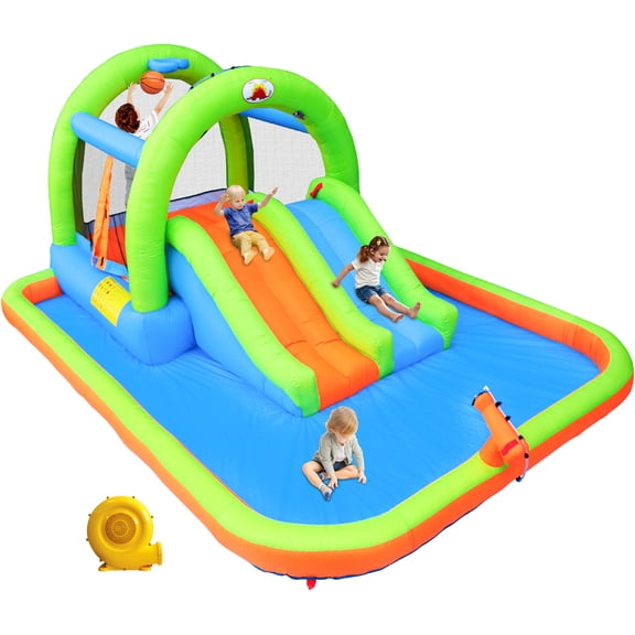 WELLFUNTIME Inflatable Bounce House for Kids Aged 3-10, Bouncy Castle with Blower, Ball Pit Pool, Jumping Castle with Slide for Backyard