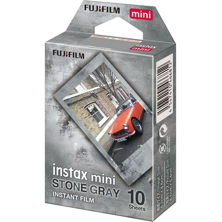 FUJIFILM Instant Mini Stone Gray Film Bundle 20 Shot With BluebirdSales Microfiber Cleaning Cloth, ISO 800, Credit-Card Size, Easy Load For All Instant Mini Cameras & Printers