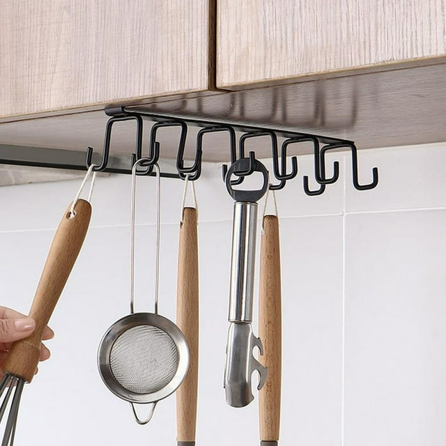 Hooks Under Shelf Cups Rack Drilling Coffee Cups Holder Kitchen Utensil Holder Hanging Hooks Rack For Kitchen Cabinet