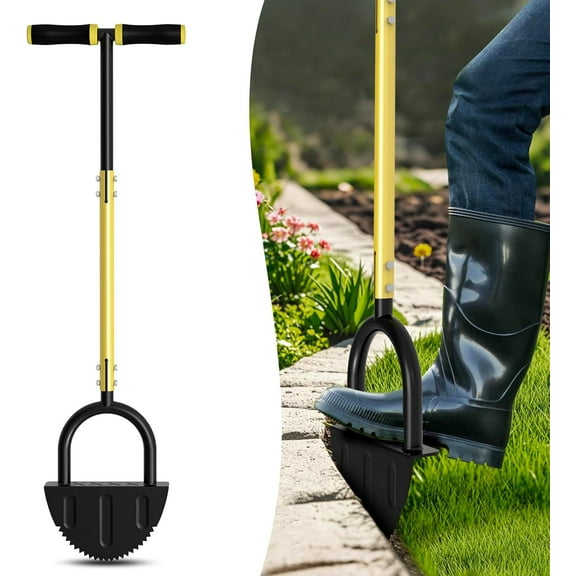 Lawn Edger Tool, Half Moon Tooth Edger with T-Grip Handle, 40-Inch Long Handled Sidewalk Grass Edger for Precise Lawn Edging and Land scaping