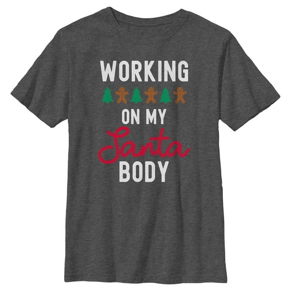 Boy's Lost Gods Working On My Santa Body  Graphic Tee Charcoal Heather Small