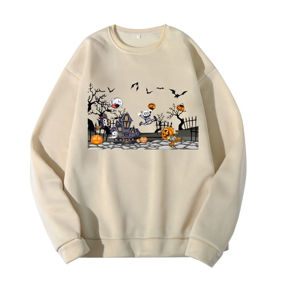 Glisme Men's Halloween Sweatshirt Pumpkin Graphic Print Long Sleeve Crew Neck Fall Season Tops Men Casual Sweatshirts Size L