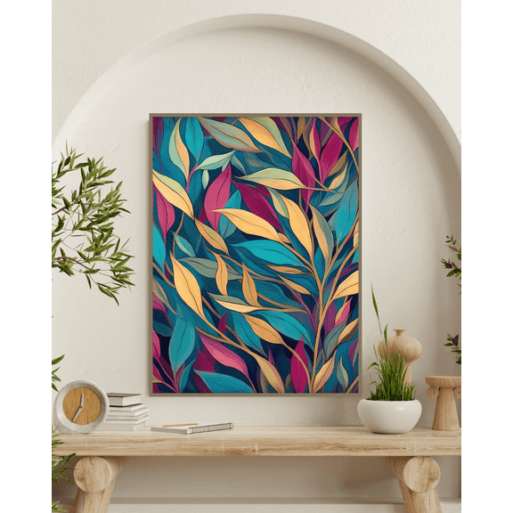 Autumn Mosaic - Golden Teal Folige Canvas Wall Art