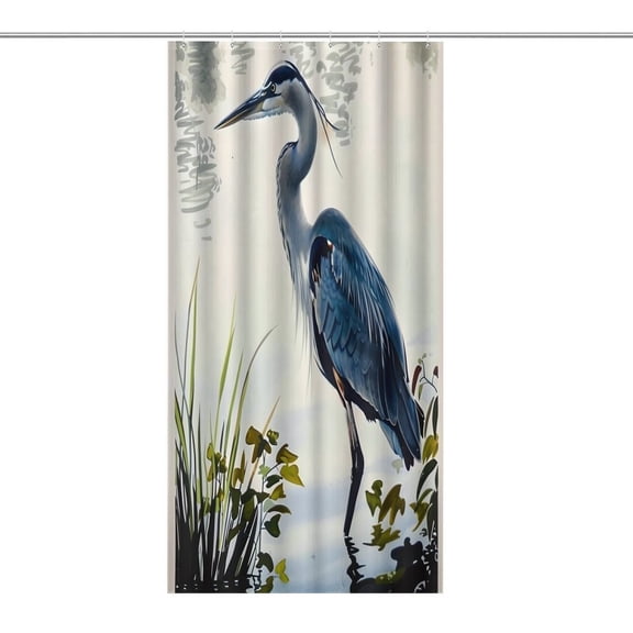 RKSupls Waterproof Shower Curtain, Blue Heron Water Plants Wetland Polyester Shower Curtain with Hooks for Chic Elegant Home Bathtub Bathroom Decor Washable