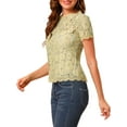 thumbnail image 5 of MODA NOVA Junior's Scalloped Trim Short Shirred Sleeves Sheer Floral Lace Blouse Green S, 5 of 7