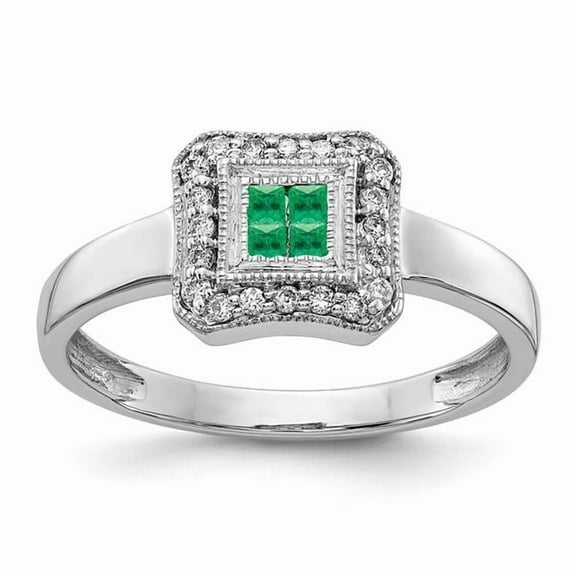 Primal Gold 14 Karat White Gold Square Design Emerald and Diamond Ring