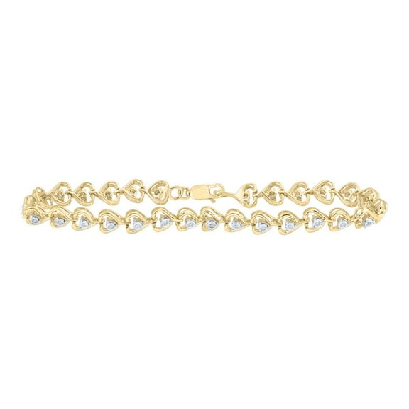 10K Yellow Gold Diamond Women's Fancy Heart Link Tennis Bracelet 1/4 CT | 7.25"