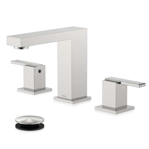 KENES Brushed Nickel Widespread Bathroom Faucet 2 Handle Bathroom Sink Faucet 3 Hole, 8-Inch 3 Pieces Bathroom Vanity Faucet with Pop Up Drain & Supply Lines, KE-9050-P