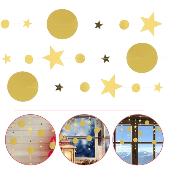 FUEENIRVA 2Sets Wedding Star Garland in Golden Paper for Hanging Room Decoration and Party Use