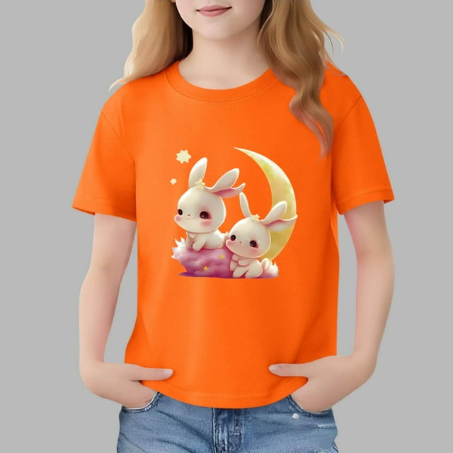 Blusas y camisas de manga corta con cuello redondo para niños Camiseta de verano de manga corta estampada para niñas Jersey elegante de cuello redondo para niños Top de algodón