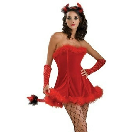 Sexy Adult Halloween Costume Short Red Devil Strapless Dress (Sexy Best Friend Costumes)