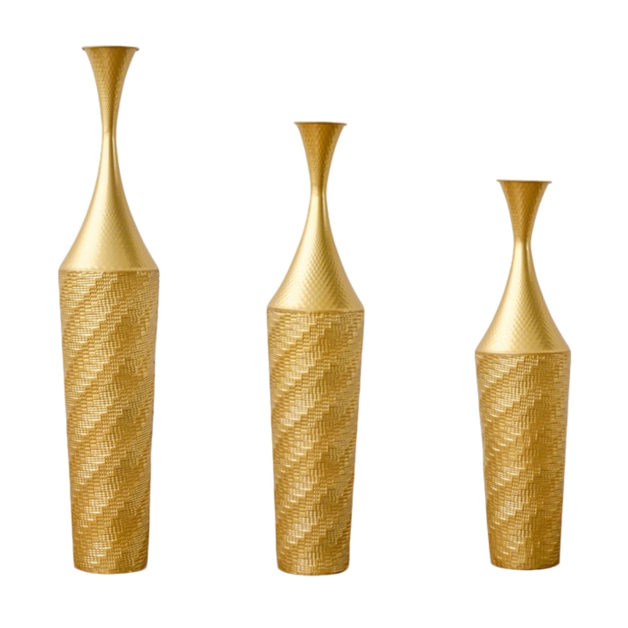 Noble House 27.56", 31.5", 35.43" Metal Floor Vase Set of 3, Textured Handcrafted Vases, Gold