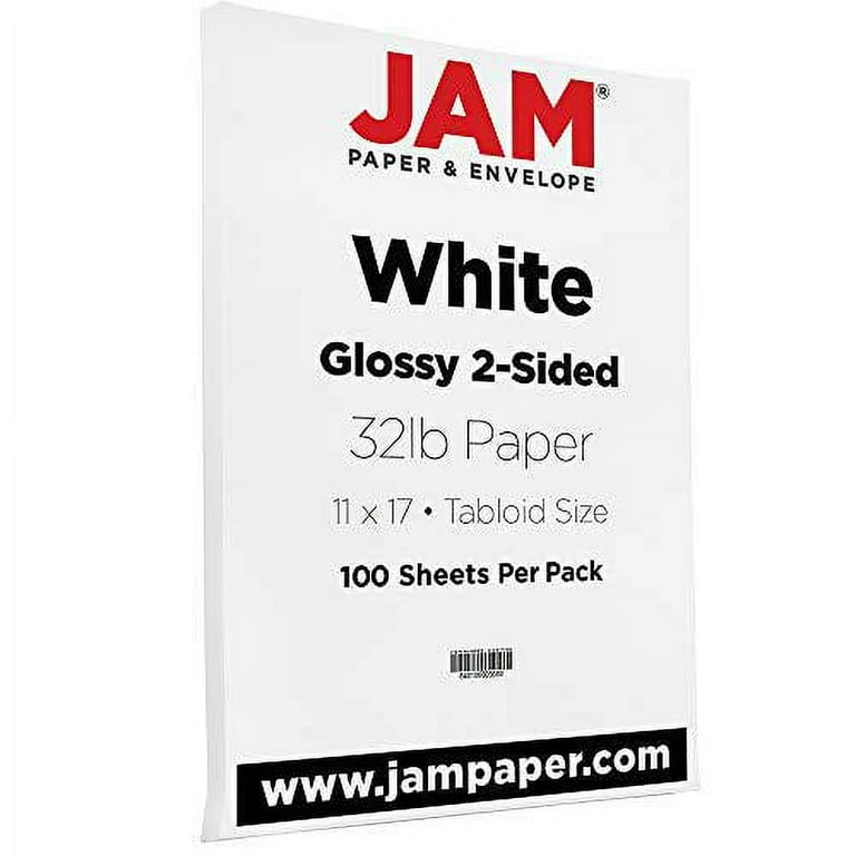 JAM Paper Glossy White 11 x 17 32lb. Double-Sided Cardstock Paper, 100  Sheets