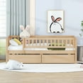 thumbnail image 2 of Holaki Twin Size Wood Bed with Guardrails and 2 Storage Drawers for Kids, Natural, 2 of 7