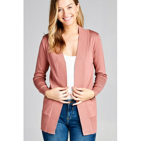 Women's Cardigan Long Sleeve Open Front Draped Sweater Rib Banded w/ Pockets in Several (Best Stores For Sweaters)