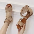 thumbnail image 5 of Xfvqtps Wedge Sandals for Women Back Zipper Crisscross Strappy Open Toe Side Cutout Buckle Decoration Dressy Beach Summer Roman Sandals Beige, 5 of 9