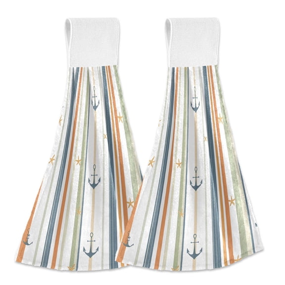 Yayeee Kitchen Hanging Hand Towels Set of 2 with Loop Bathroom Absorbent Tie Towel, Nautical Pattern