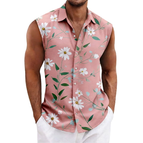 LTTVQM Men's Hawaiian Shirts 2026 Summer Beach Sleeveless Button Down Shirts Casual Loose Tropical Print T Shirts Vacation Clothing Wine 3XL