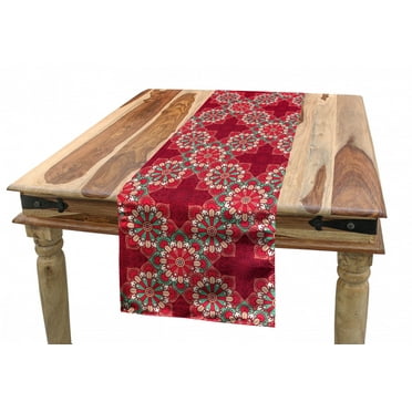 Mandala Table Runner, Round Floral Motifs in Vibrant Colors Paisley Inspired Folkloric Ornament, Dining Room Kitchen Rectangular Runner, 3 Sizes, by Ambesonne