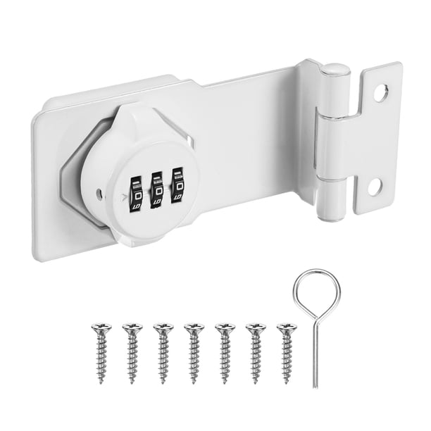 Cerradura de Combinación Sin Llave Uxcell 3.5" Pestillo de Contraseña Mecánico con Perilla de Giro Cerraduras de Hasp 90 Grados Cerradura de Puerta de Granero Blanca