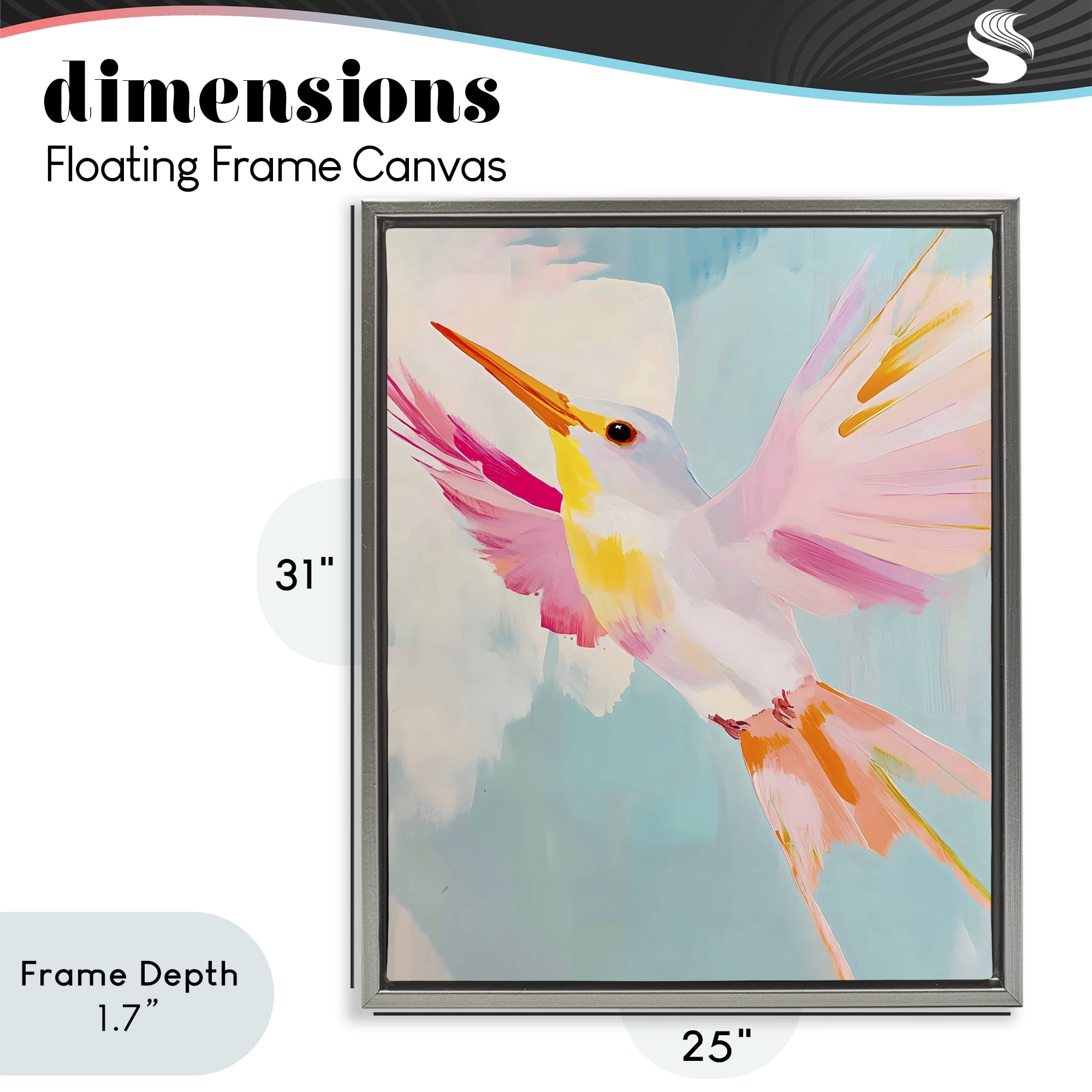 Stupell Industries Pastel Hummingbird Soaring Gray Framed Floater Canvas Wall Art, design by The Prints Vibe