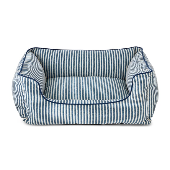 Vibrant Life Large High Wall Striped Dog Bed, Blue and Cream, 27" x 36"