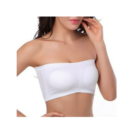 

Citgeett Women s Padded Strapless Bra Basic Wire-Free Summer Seamless Bandeau Tube Top Bra(White 3XL)