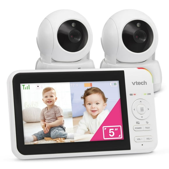VTech VM924-2 Monitor remoto para bebés con zoom panorámico, inclinable y con 2 cámaras y audio, pantalla LCD de 5", transmisión de video de hasta 17 horas y batería de 31 horas para audio, visión noc