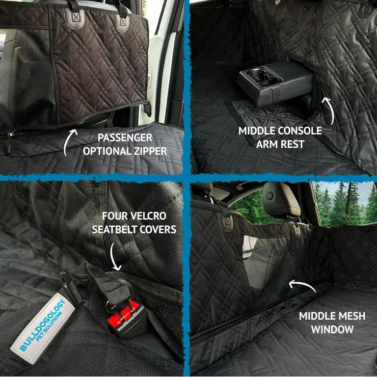 Bulldogology Premium Dog Car Seat Covers Bench and Hammock Style Backseat Cover and Protector Waterproof Double Stitched GSM Oxford Material