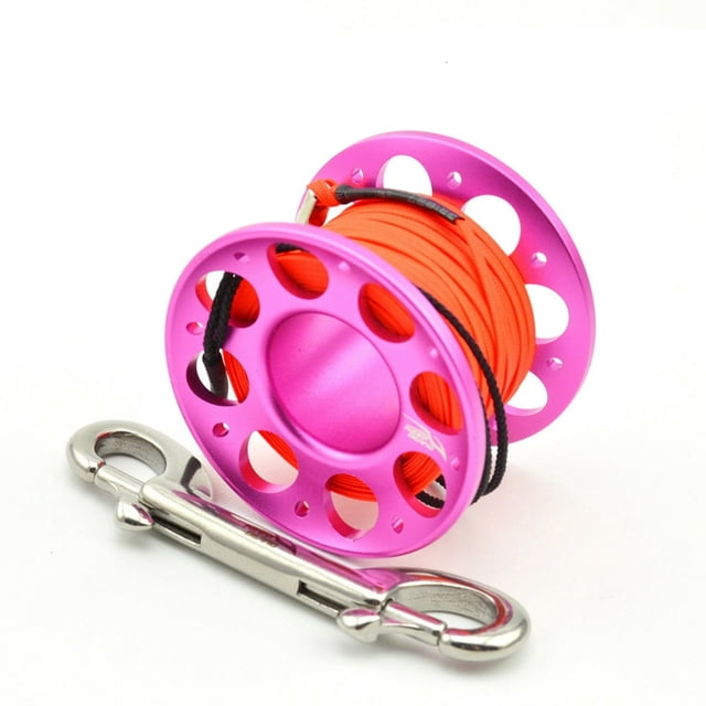 Keep Diving Aluminium Spool Reel Polyester Rope Hanging Rotatable Reels Freediving Underwater Accessories with Double End Hook Gold 30m