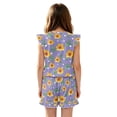 thumbnail image 2 of ZIATUBLES Lavender Yellow Floral Print Girls Jumpsuit Summer Casual Romper Flutter Sleeves One-Piece Playsuit Elastic High Waist Kids Outfit with Pockets for 7-8 Y, 2 of 6