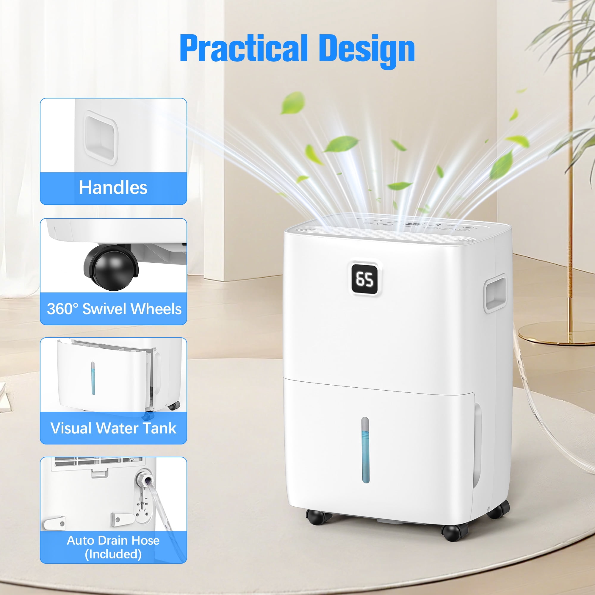 Aootek  Dehumidifier for Home,DOE 30pints/day Dehumidifier for Basement up to 5000 Sq.ft ,MAX 80 Pints Dehumidifier with drain hose,1.06gal water tank,HumidityControl,Quiet,Timer,White.