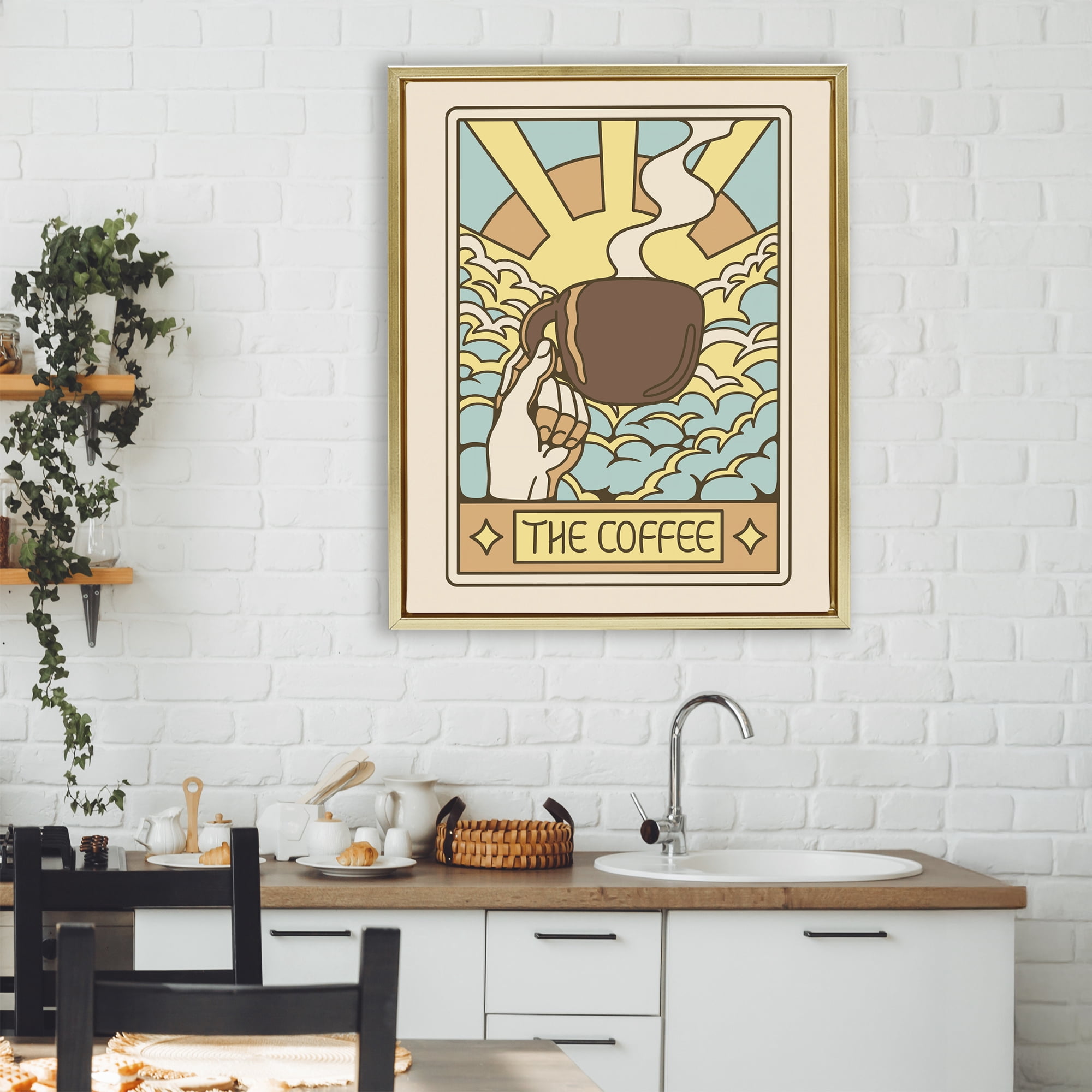 Stupell Industries The Coffee Muted Tarot Gold Framed Floater Canvas Wall Art, design by Tobe Fonseca
