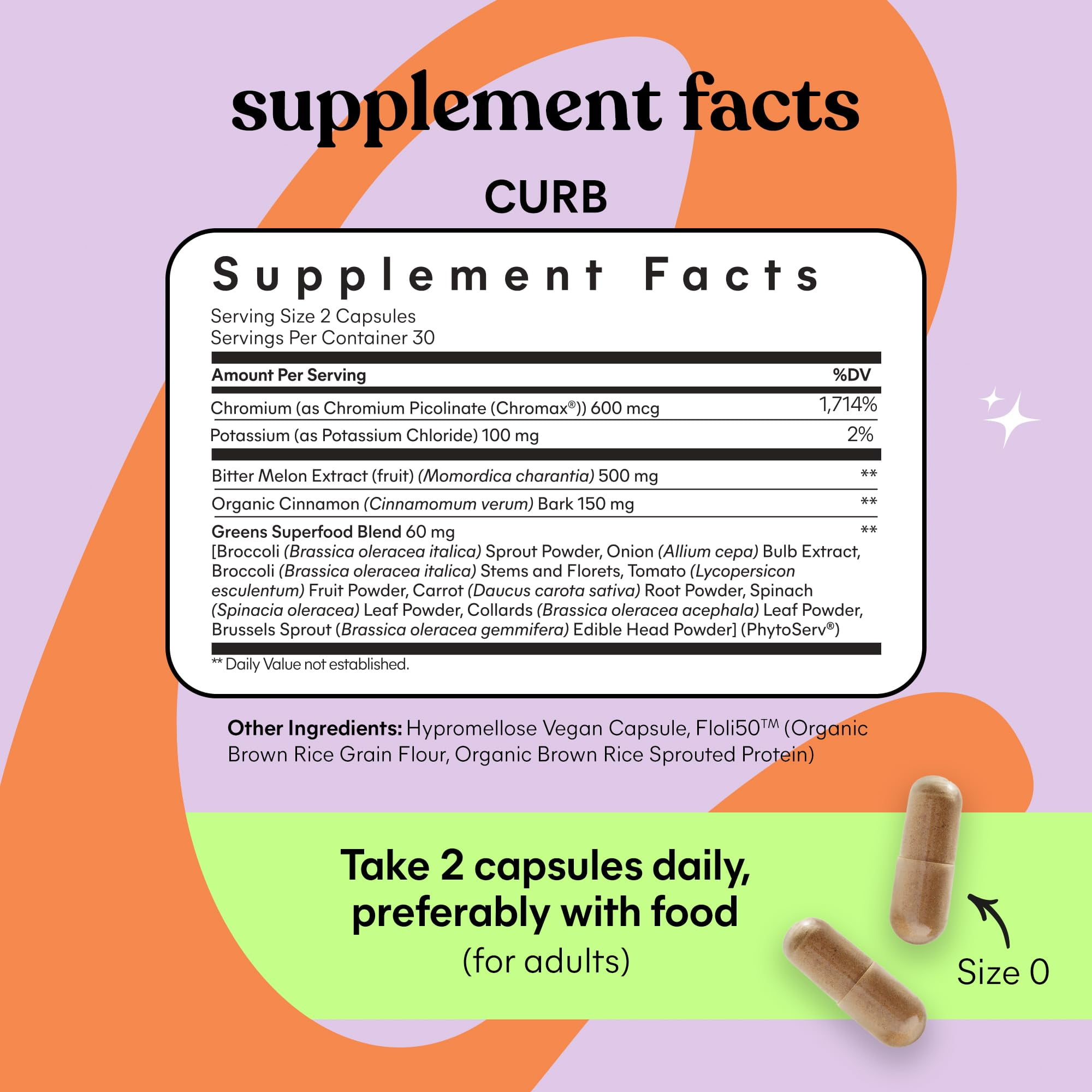 Lemme Curb Gluocose & Cravings Support Capsules, Bitter Melon & Greens Blend, 60 Count