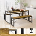 thumbnail image 5 of Aiho Kitchen Table with 2 Benches, 3-Piece Dining Set for 4, Wood Top Space-Saving Retro, 5 of 8