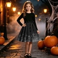 thumbnail image 5 of Mitankcoo Girls Halloween Dresses Long Sleeve Crew Neck Swing Midi Dress with Belt for Casual Wear 5-14Y, 5 of 8