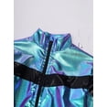 thumbnail image 5 of CHICTRY Kids Girls Metallic Long Sleeve Jacket Zipper Front Coat Stand Collar Glossy Jazz Hip-Hop Dance Tops Blue 16, 5 of 7
