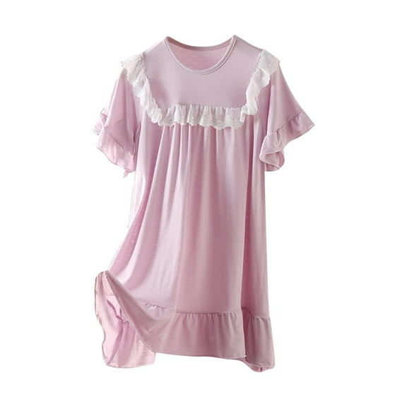 Auroural Nightgown Girls 10-12 Children's Solid Color Short Sleeved Round Neck Home Clothes Girls' Casual And Comfortable Nightgown