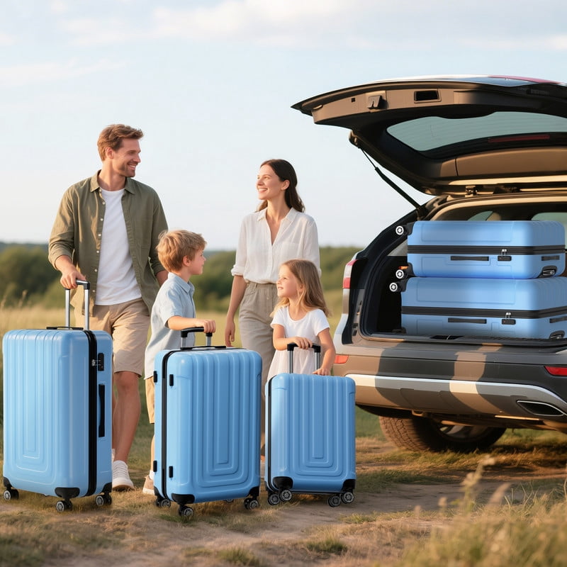 Luggage Sets 5 Piece Hardshell with TSA Lock 40%PC ABS Suitcase with Spinner Wheels 20 26 28 30 32 inch Carry on Luggage Blue