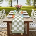 thumbnail image 3 of Sage Green Plaid Short Table Runner 36 Inches Long,Farmhouse Green White Checkered Lace Cotton Linen Table Runners Dresser Scarves,Tabletop Scarf Furniture Cover for Home Dinner Party Decor 13"x36", 3 of 8