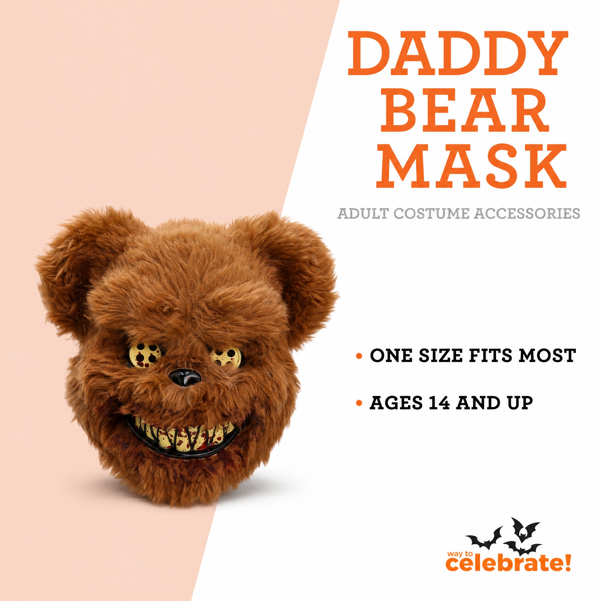 Daddy Bear Mask Costume Accessory for Adults, Brown, Halloween by Way To Celebrate