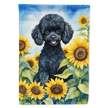 Black Poodle in Sunflowers Garden Flag 11.25 in x 15.5 in