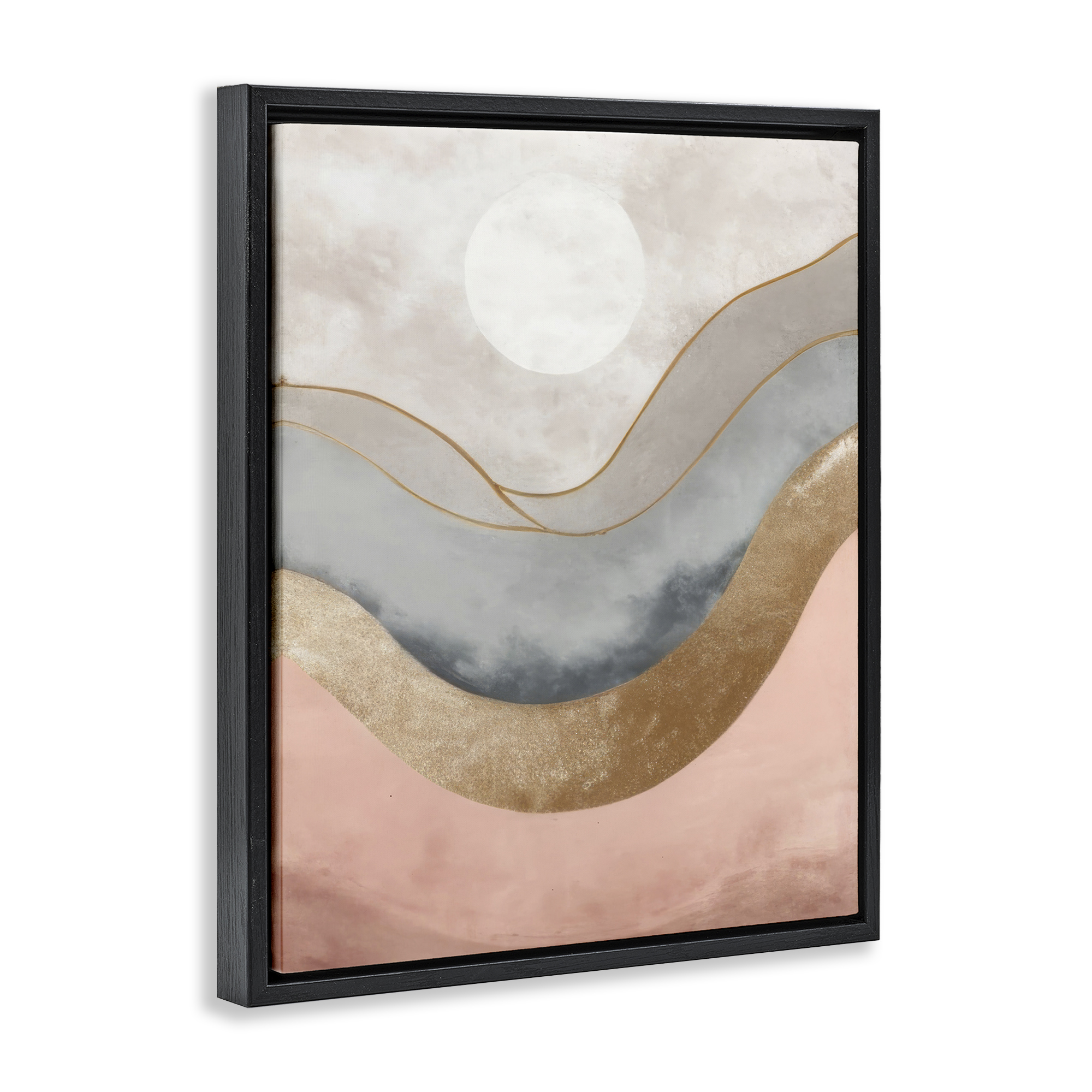 Stupell Industries Lunar Curves Landscape Abstract Painting Black Floater Framed Canvas Art Print Wall Art, 25 x 31