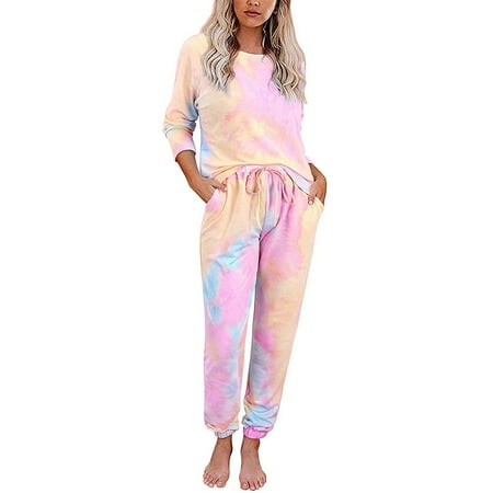 

JeashCHAT Lingerie for Women Sexy Womens Tie-Dyed Autumn Winter Elegant Home Suit Long Sleeve Trousers Split Pajam