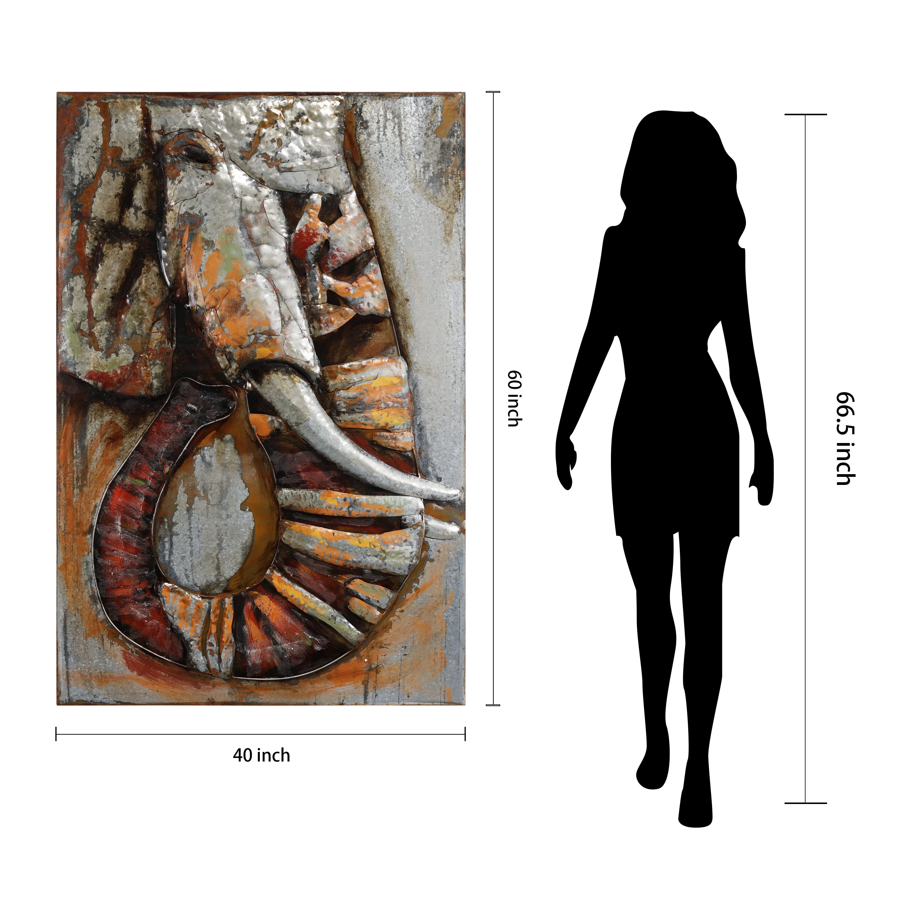 Empire Art Direct Elephant Hand Painted 3D Metal Wall Art, 60" x 40" x 2.8", Ready to Hang