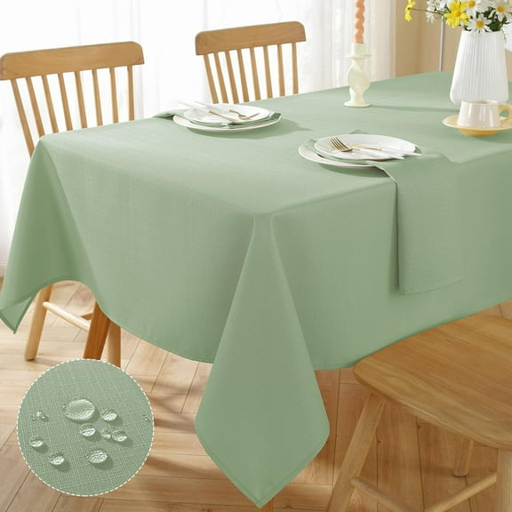 Textured Rectangle Tablecloth Waterproof Wrinkle Free Fabric Table Cloth, Faux Linen Polyester Table Cover for Spring/Dining/Party/Wedding/Indoor/Outdoor (60 x 102 Inch Rectangular, Sage Green)