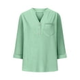 thumbnail image 6 of Women's Casual Shirts with Pocket V Neck Button 3/4 Sleeve Basic Tee Casual Loose Fit Solid Color Tops (2XL, Mint Green), 6 of 7